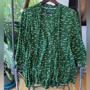 Maeve Forest Green Cloud Patterned Tie Neck Tunic